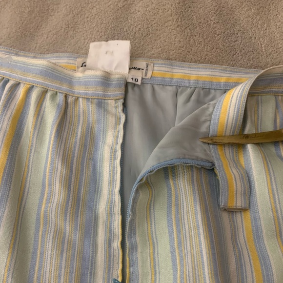 SALVATORE FERRAGAMO 2 Piece Striped Blue Yellow Suite Skirt Preppy High Fashion - Picture 6 of 15